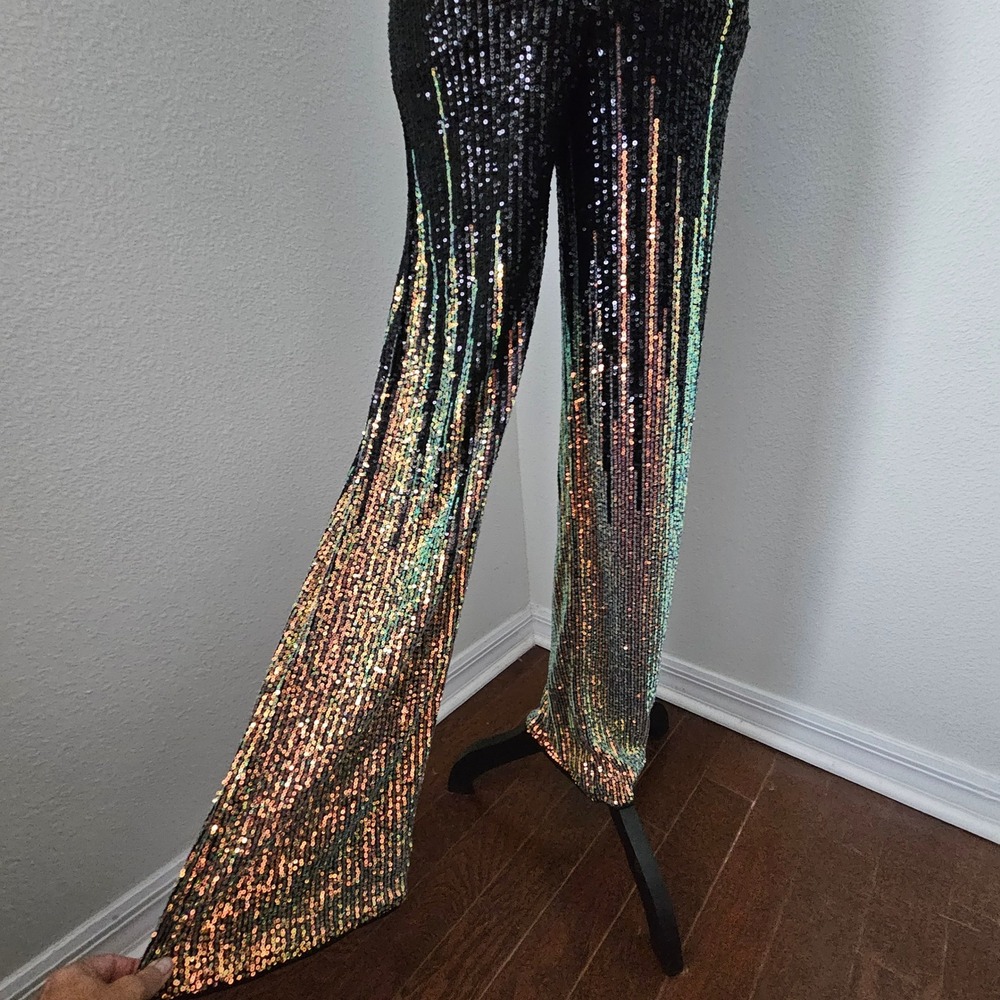 Fashion Nova In The Glow Sequin Jumpsuit Black Gold sz S NWT Fest Party - Picture 5 of 17